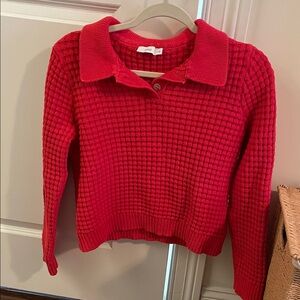 100% Cotton Red Waffle Knit Sweater